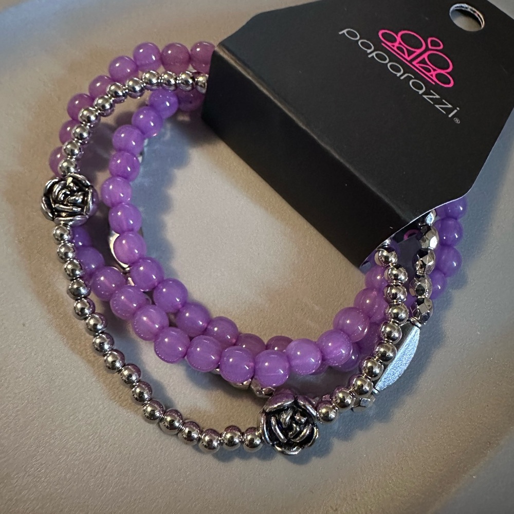 Paparazzi Purple and Silver Beaded Bracelet Set